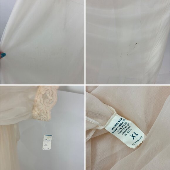 Vintage 80s Sheer Peignoir Women's Large Cream Chiffon Robe Deadstock JCPenney - Picture 10 of 11